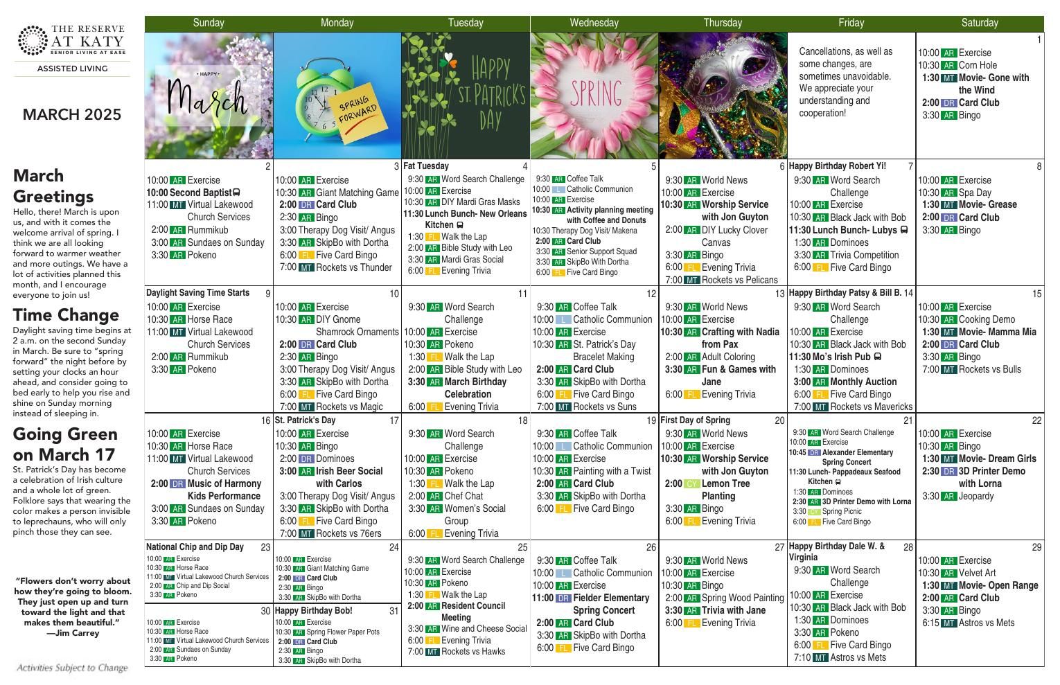 Assisted Living Event Calendar